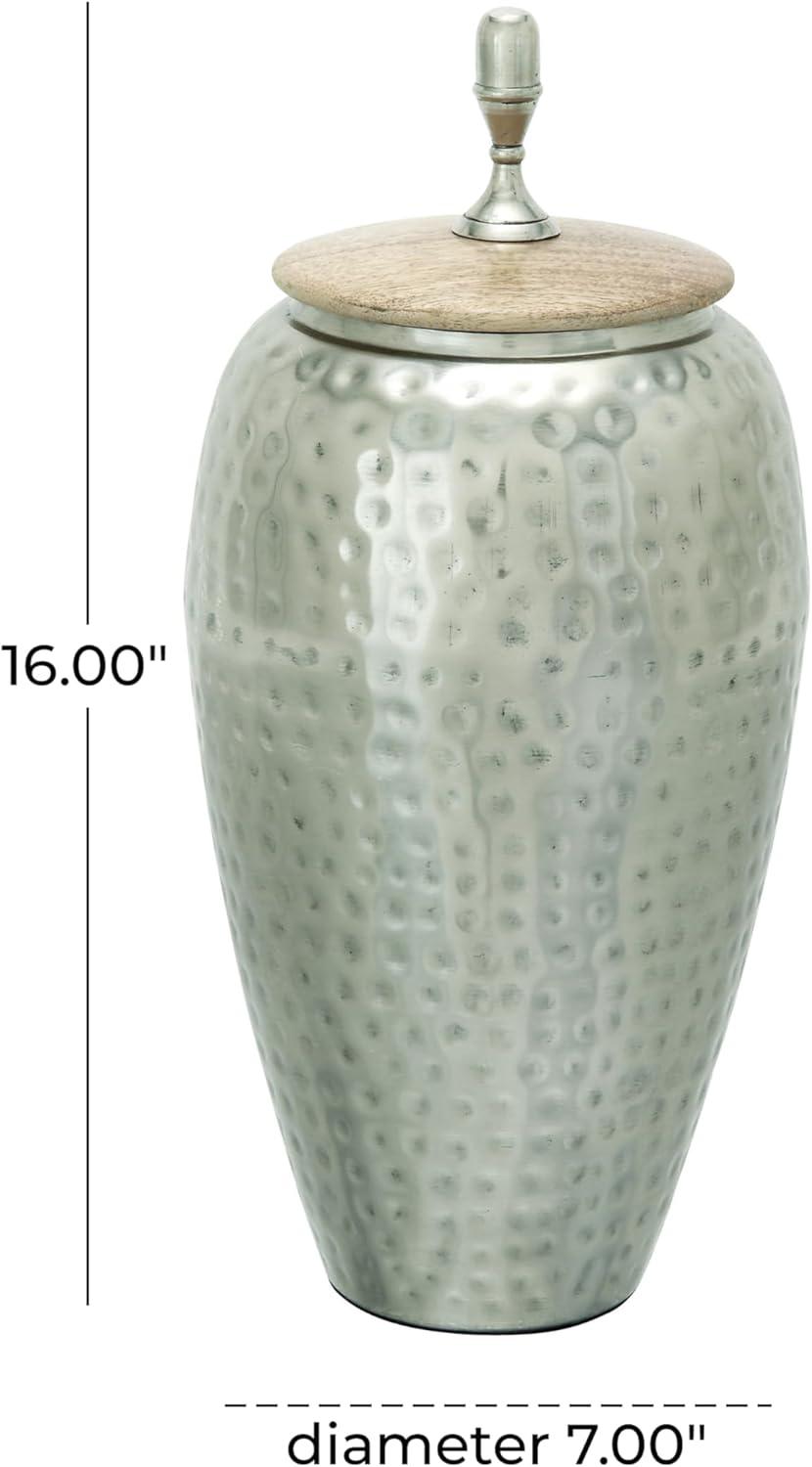 World Menagerie Lee Metal Hammered Silver Decorative Jars with Wood Lid