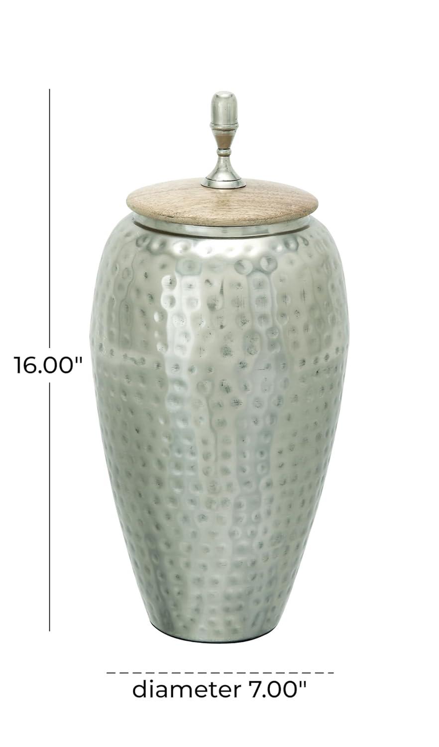 World Menagerie Lee Metal Hammered Silver Decorative Jars with Wood Lid