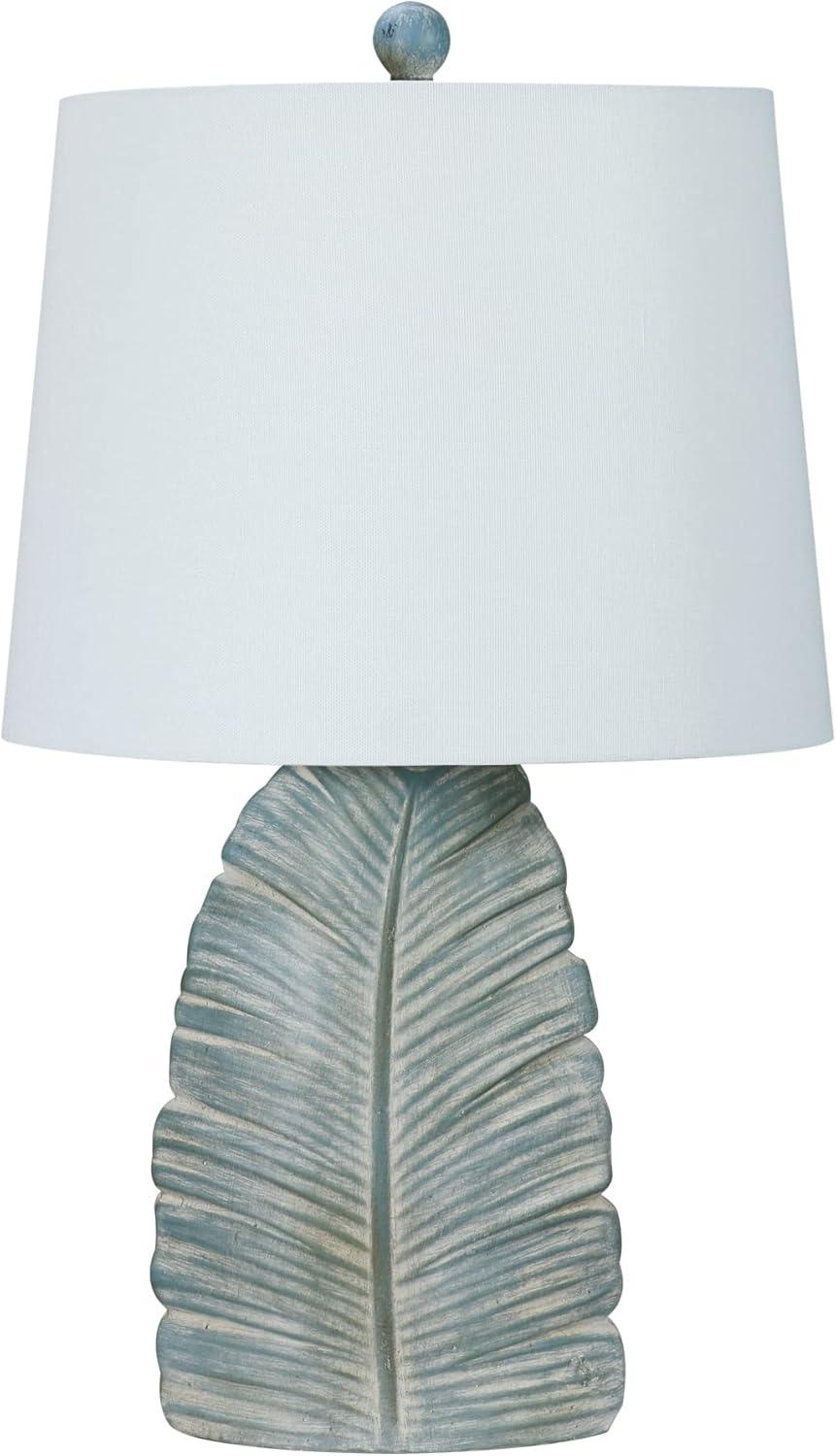 Antique Blue Resin Fern Leaf Table Lamp with White Shade