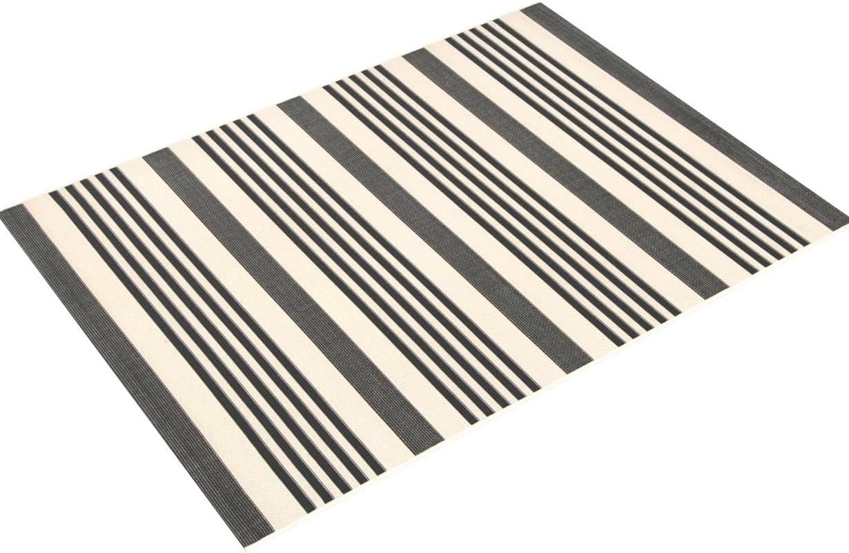 SAFAVIEH Courtyard Caroline Striped Indoor/Outdoor Area Rug, 4' x 5'7", Black/Bone