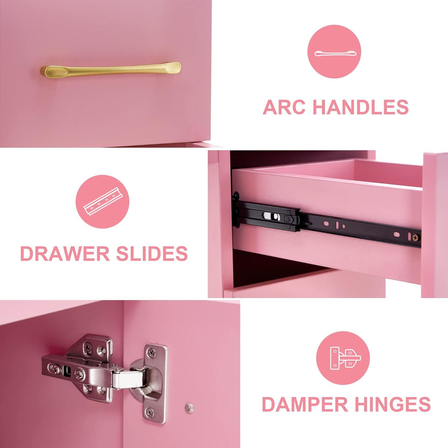 BarberPub Rectangular Manicure Table, Pink Nail Desk Storage Equipment with Drawer, 2671