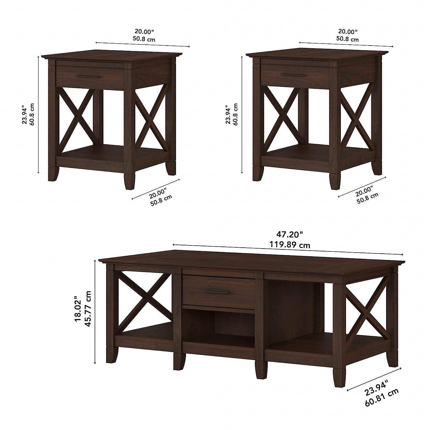 Key West Coffee Table with Set of 2 End Tables in Bing Cherry - Engineered Wood