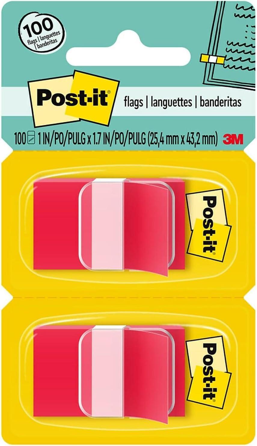 Post-it® Flags, Red, 1 in. Wide, 50/Dispenser, 2 Dispensers/Pack