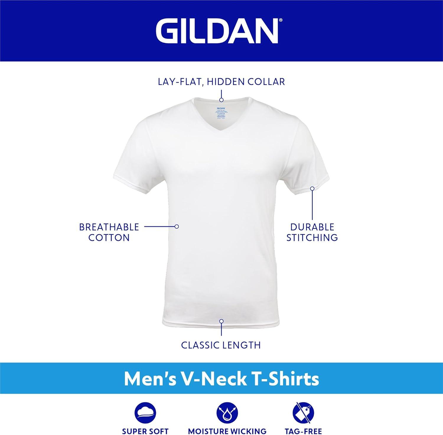 Gildan Men's Short Sleeve V-Neck White T-Shirt, 12-Pack