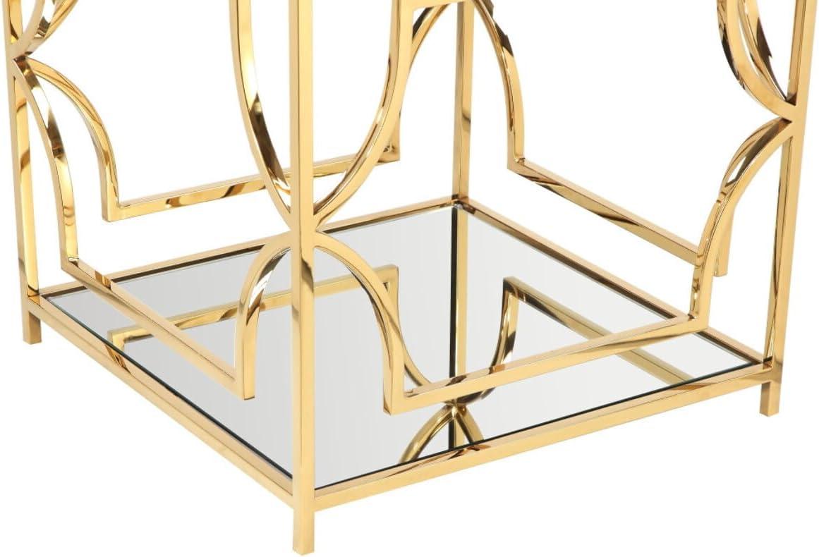 American Home Classic Edward Modern Metal/Glass Side Table in Brushed Brass