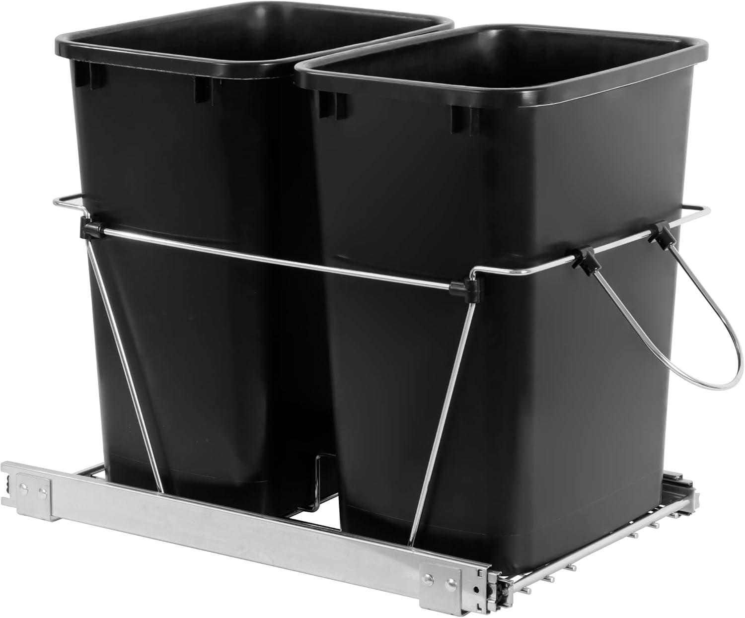 Black Double Pull-Out Trash Can with Steel Frame