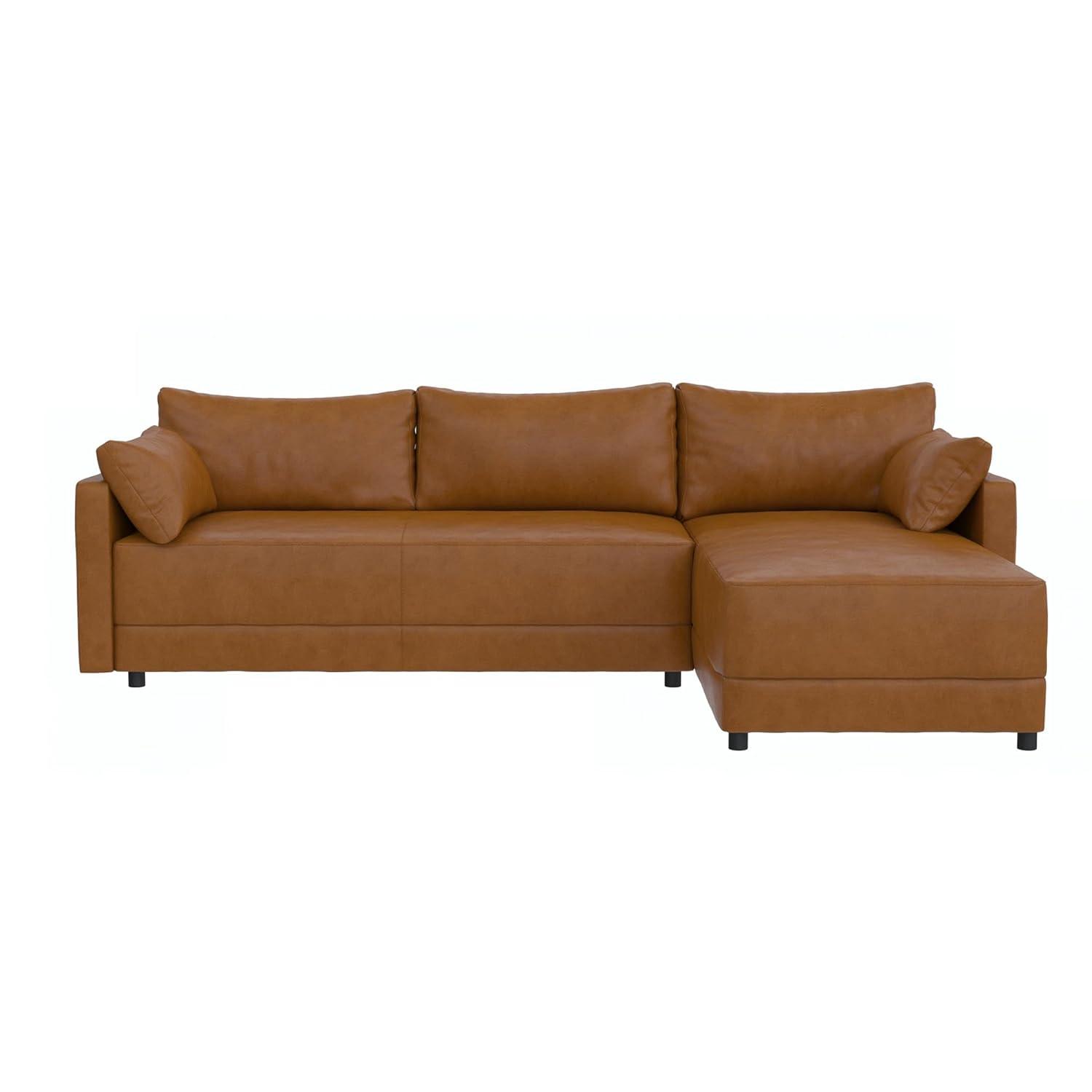 Dorel Living Kindra Sectional Sofa, Camel Faux Leather