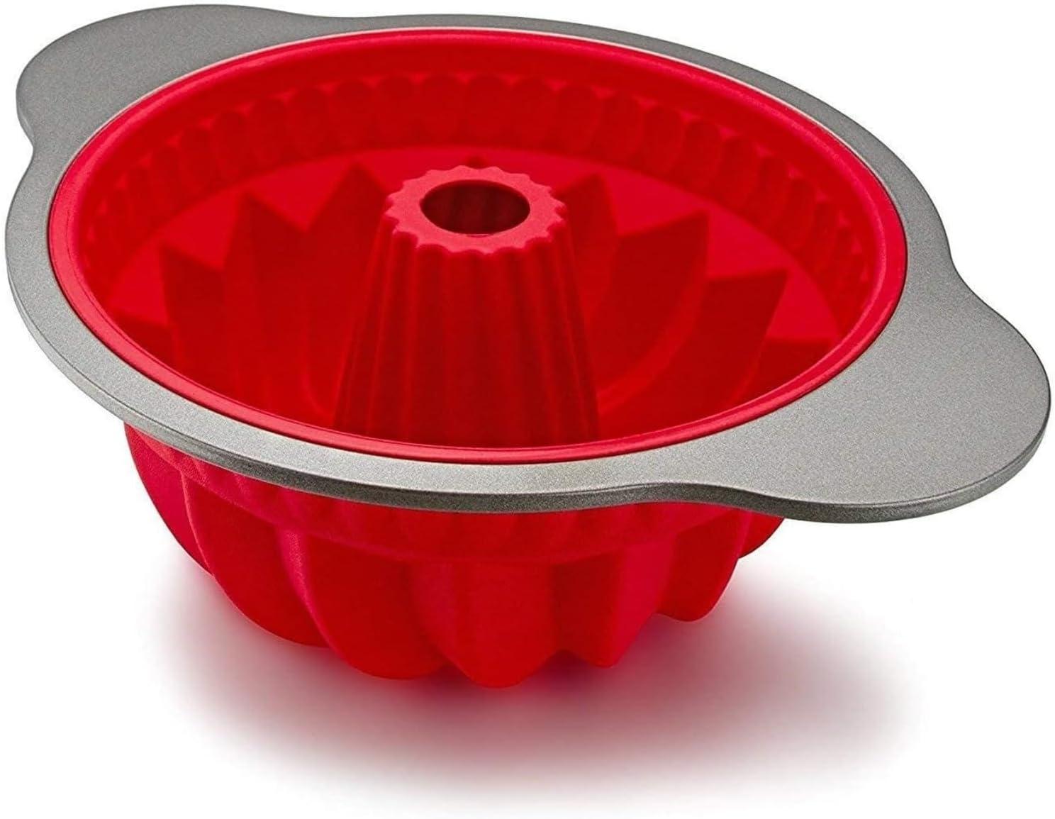 Red Silicone Non-Stick Bundt Cake Pan with Steel Frame