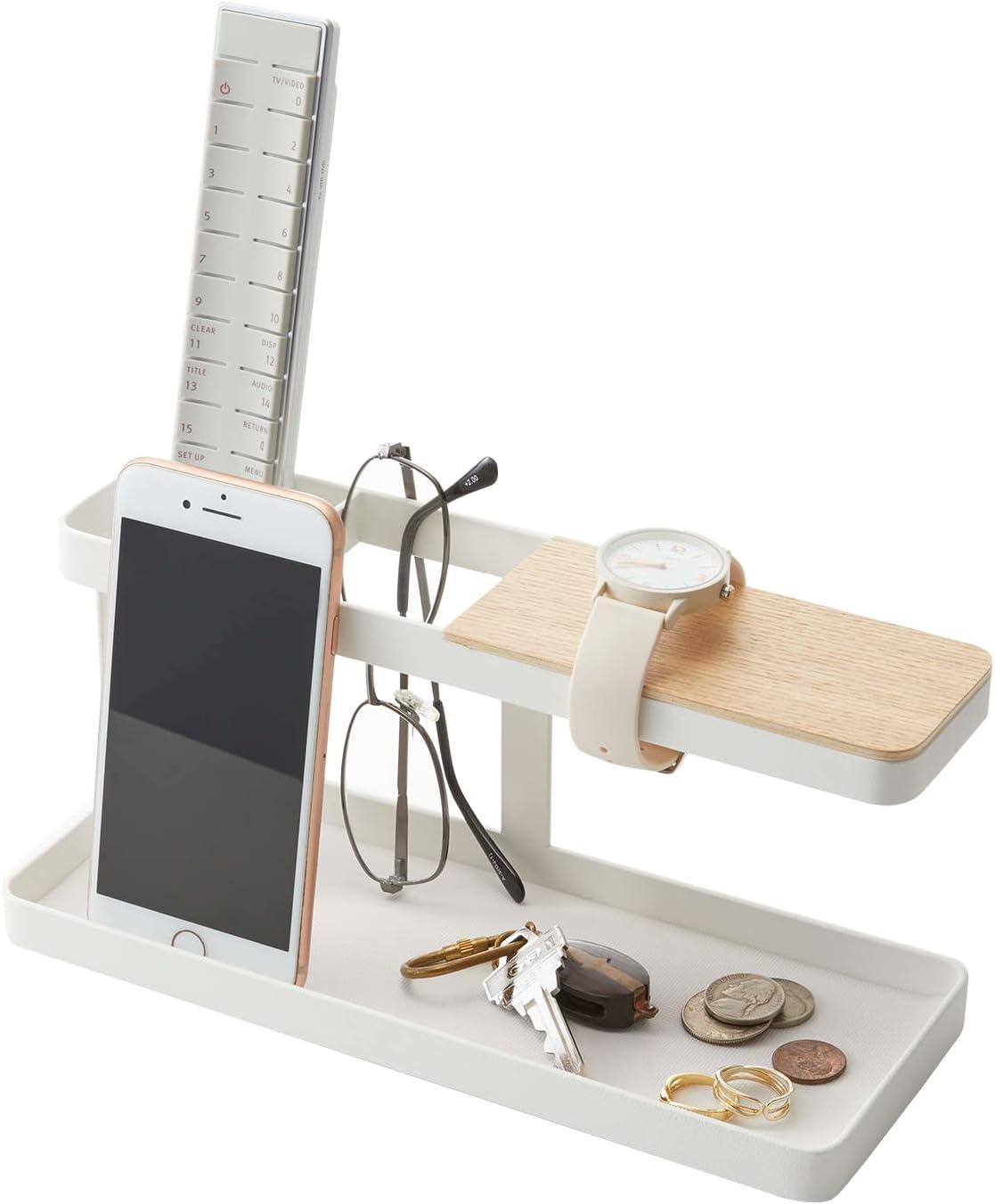 White Steel and Wood Desk Organizer with Tray