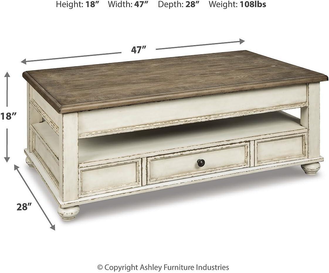 Realyn Coffee Table with Lift Top White/Brown - Signature Design by Ashley: Mid-Century Style, Storage, Wood Legs