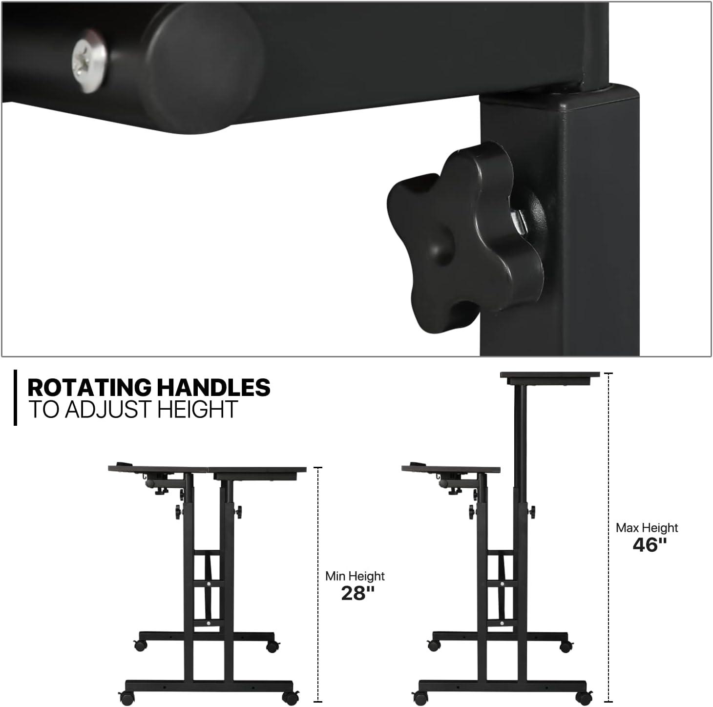 MoNiBloom Mobile Computer Desk, Adjustable Height Laptop Standing Desk with Tilting Tabletop and Monitor Shelf