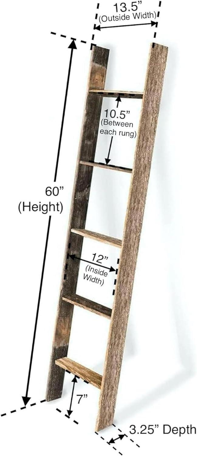 Barnwood Rustic Farmhouse 5ft Weathered Gray Wooden Decorative Bookcase Picket Display Ladder