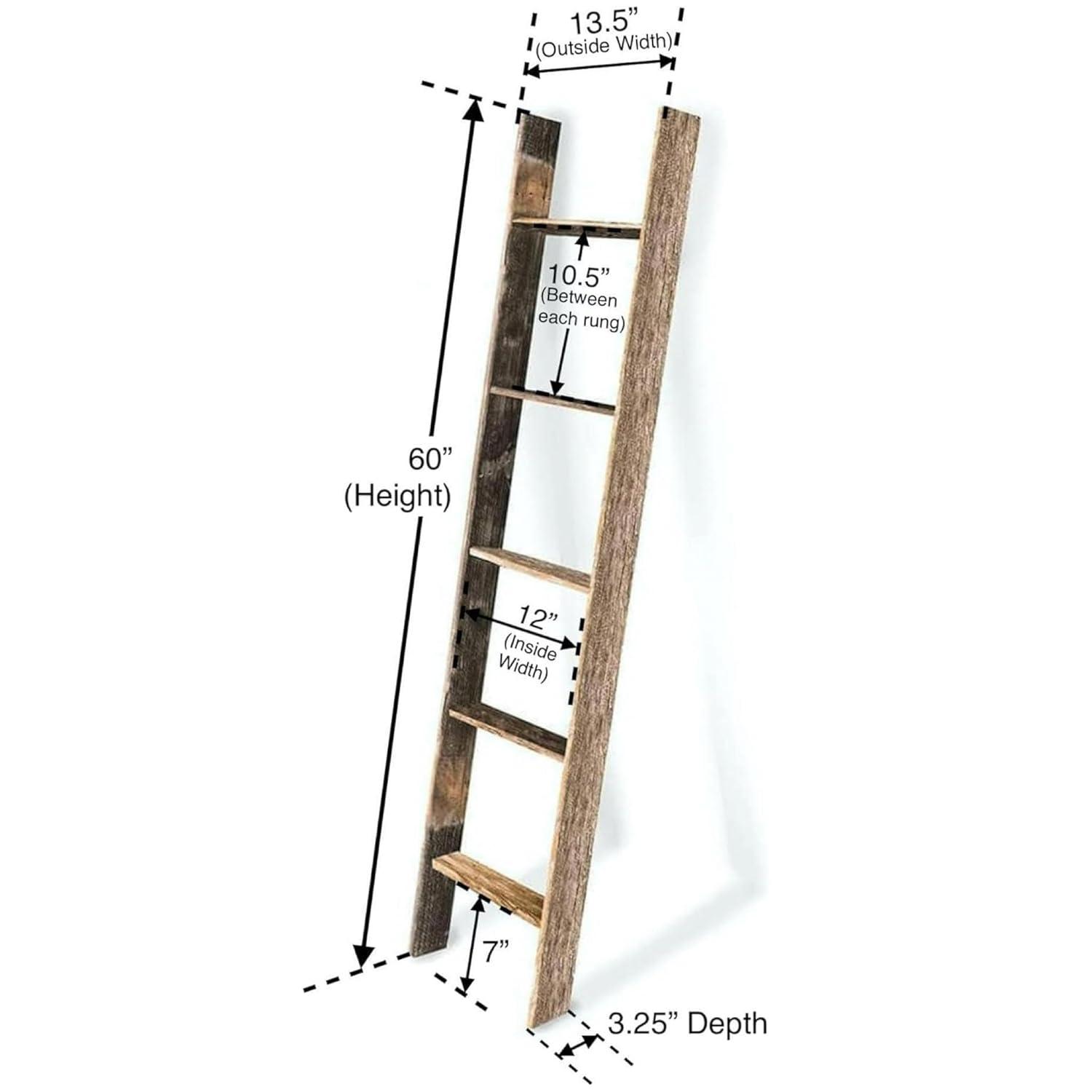 ONKER Rustic Farmhouse Blanket Ladder - Our 5 ft Ladder can be Mounted Horizontally or Vertically and is Crafted from 100% Recycled and Reclaimed Wood | No Assembly Required