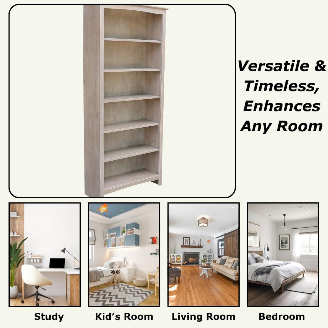 72" Shaker Bookcase Washed Gray/Taupe - International Concepts: Solid Wood, 5 Shelves, Mid-Century Design