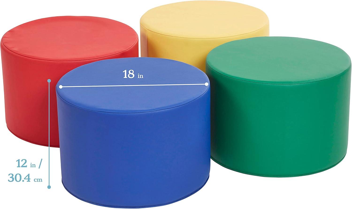 ECR4Kids SoftZone Foam Ottoman Set, Round, Flexible Seating, 4-Piece (Set of 4)