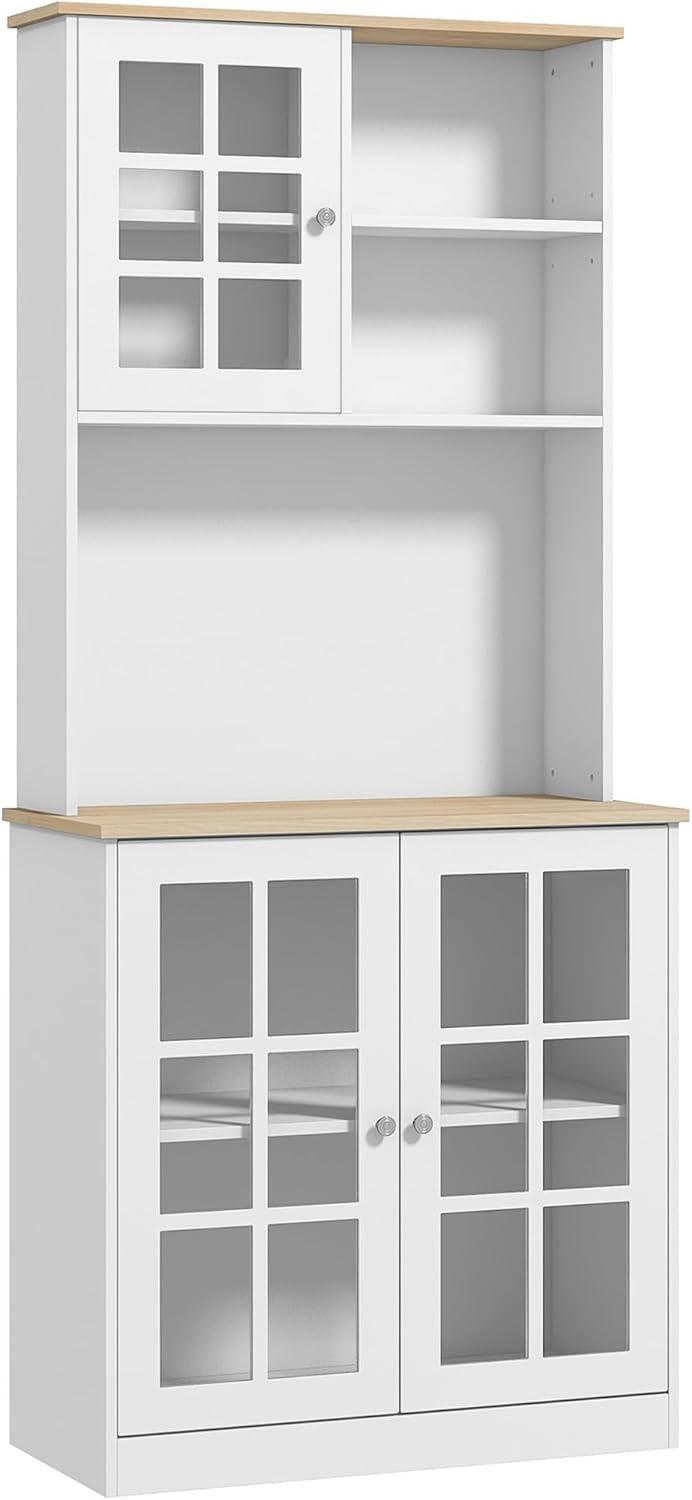 HOMCOM Kitchen Buffet with Hutch, Storage Pantry with 3 Cabinets, 2 Open Shelves and Large Countertop, White