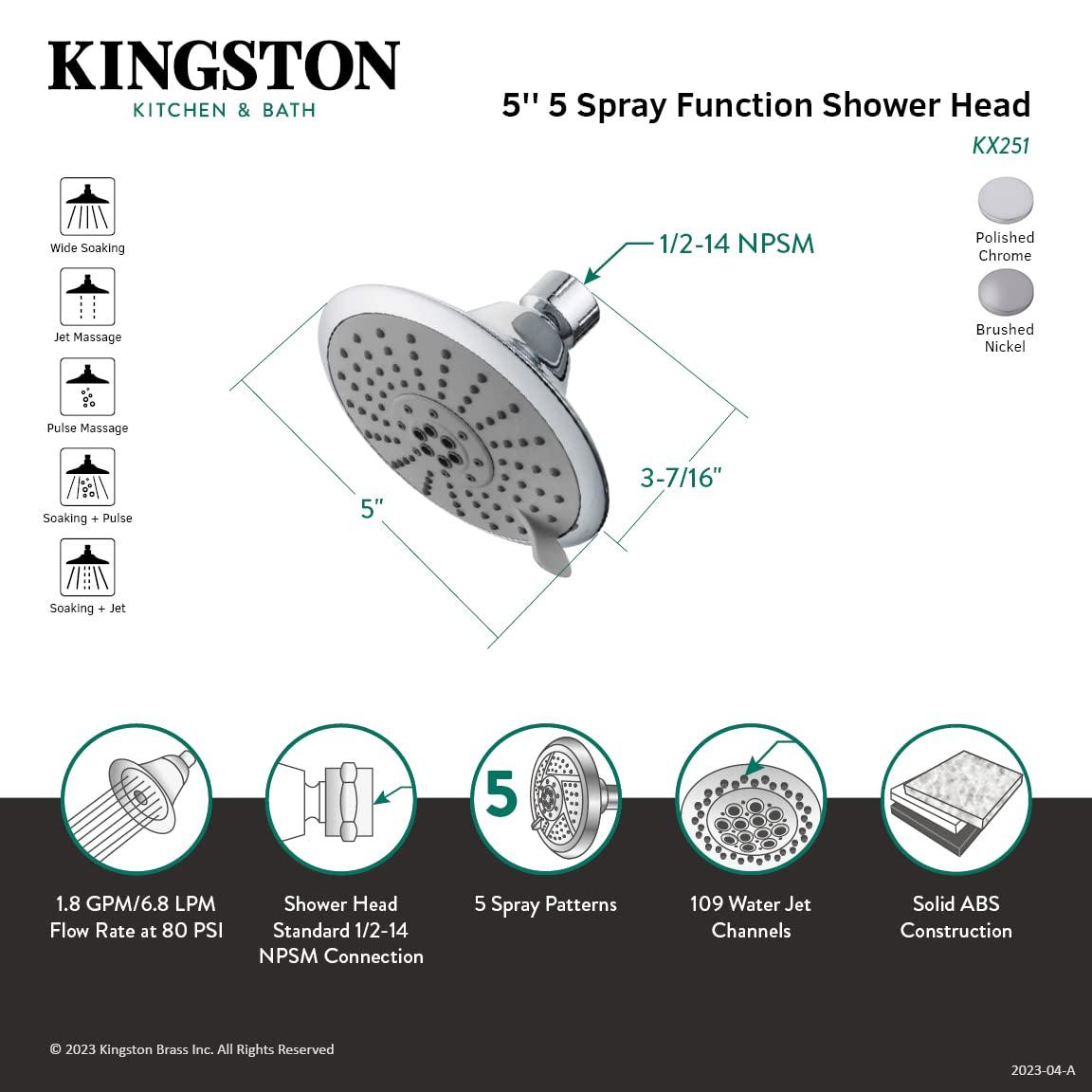 Kingston Brass Shower Scape 5-Inch Round 5-Function ABS Shower Head