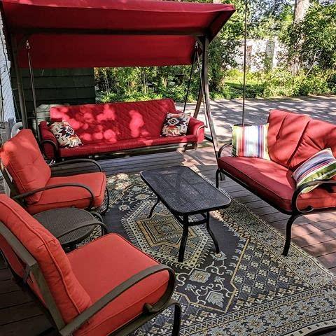 Mad Mats Oriental Hand Hooked Black/Gold Indoor / Outdoor Area Rug