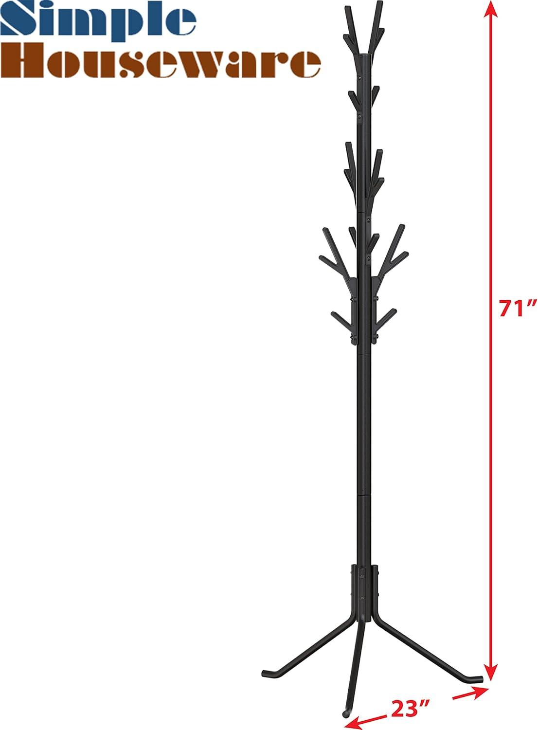 Black Metal Tree Shaped Coat and Hat Rack with 18 Hooks