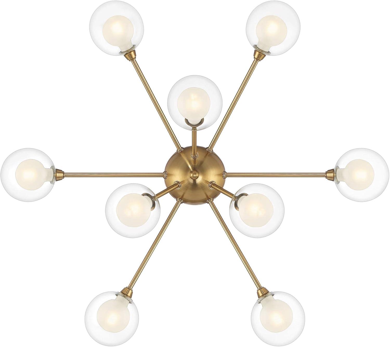 Possini Euro Design Spheres Modern Ceiling Light Flush Mount Fixture 28" Wide Warm Brass 9-Light LED Clear Globe Glass for Bedroom Kitchen Living Room