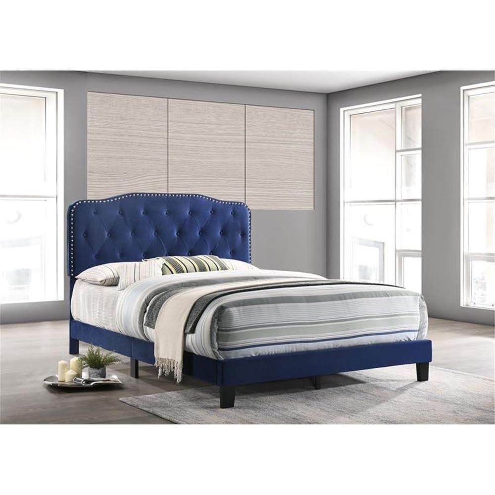 Roy Navy Blue Velvet Upholstered Full Panel Bed