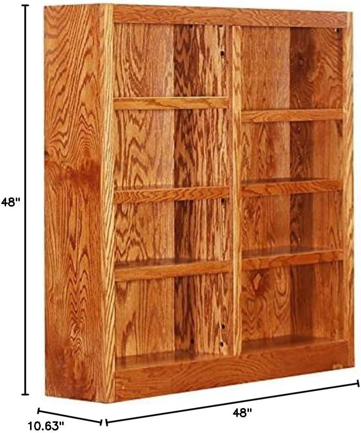 Concepts in Wood 8 Shelf Double Wide Wood Bookcase, 48 inch Tall - Oak Finish