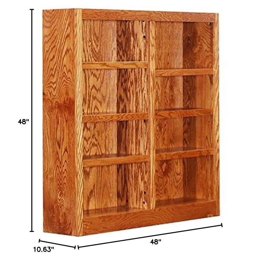 Concepts in Wood 8 Shelf Double Wide Wood Bookcase, 48 inch Tall - Oak Finish