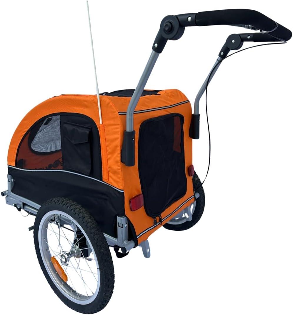 Medium Orange and Black Aluminum Pet Stroller and Trailer