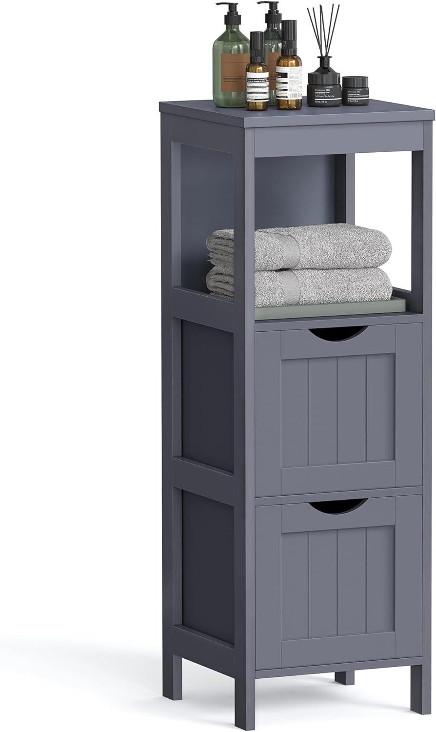 VASAGLE Bathroom Floor Cabinet Bathroom Storage Organizer Rack Stand 2 Drawers Grey