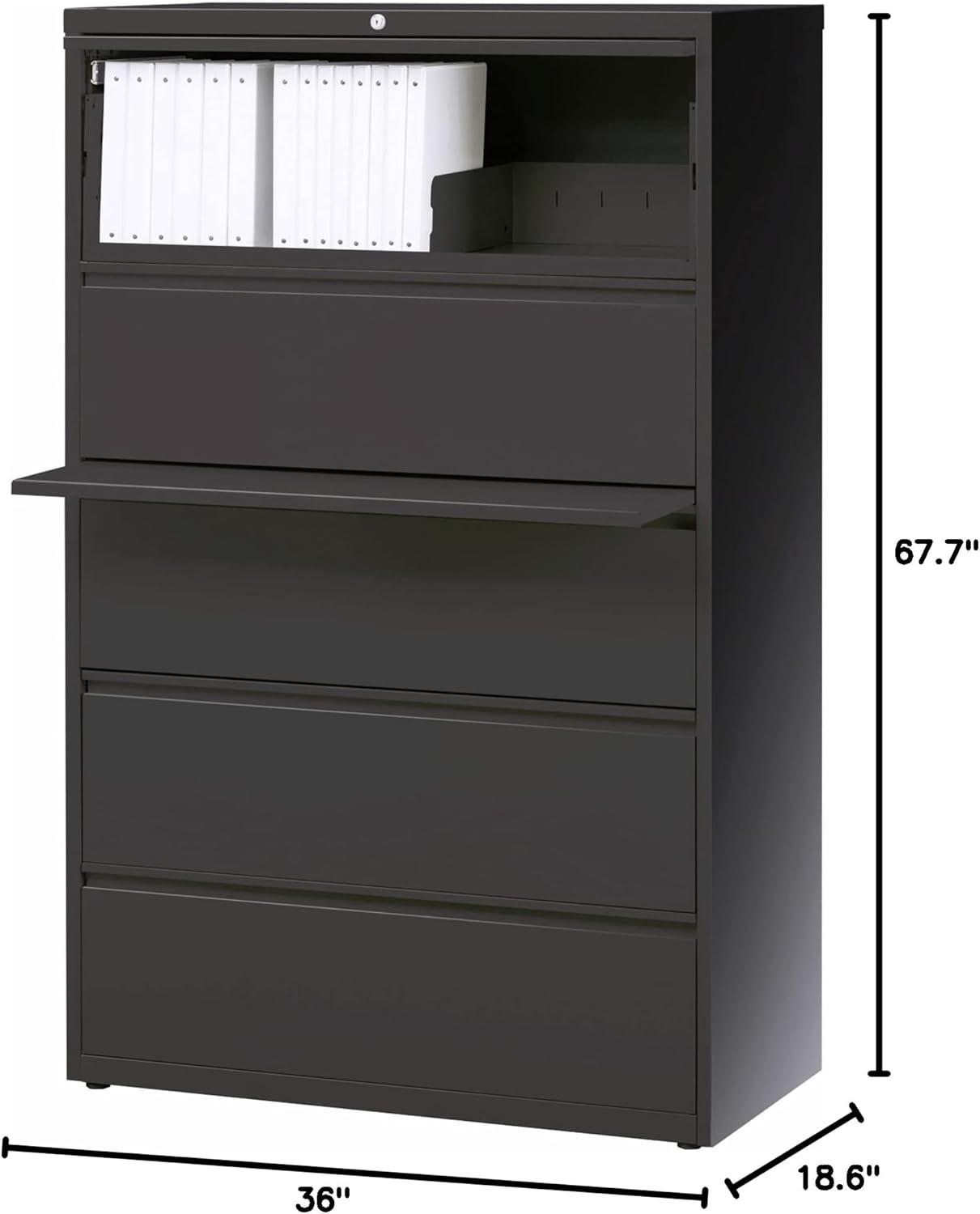 Charcoal 5-Drawer Lockable Lateral File Cabinet with Binder Storage