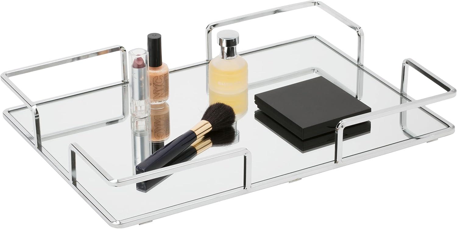 Home Details Modern Square Design Bathroom Tray Chrome : Microfiber, Machine Washable, Non-Slip Backing