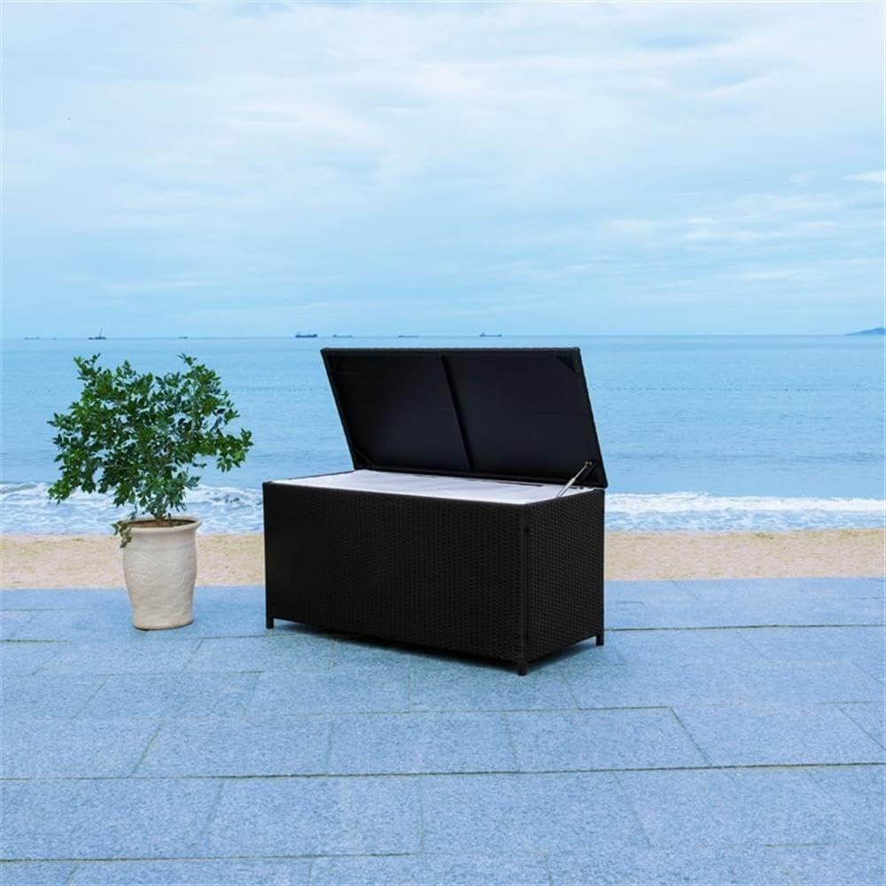 Oliveira Outdoor Cushion Deck Box - Black/White Cushion - Safavieh