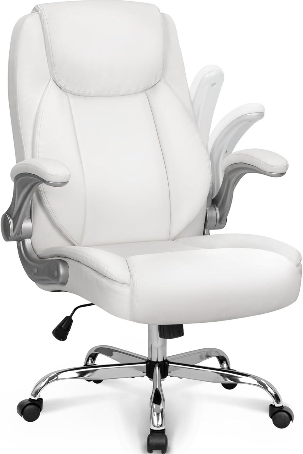 Neo Chair executive office chair cushioned 8 Hours Comfort, Heavy Duty Design, ergonomic back support flip-up armrest, White