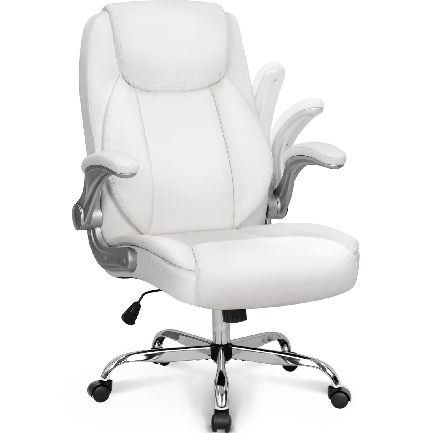 Neo Chair executive office chair cushioned 8 Hours Comfort, Heavy Duty Design, ergonomic back support flip-up armrest, White