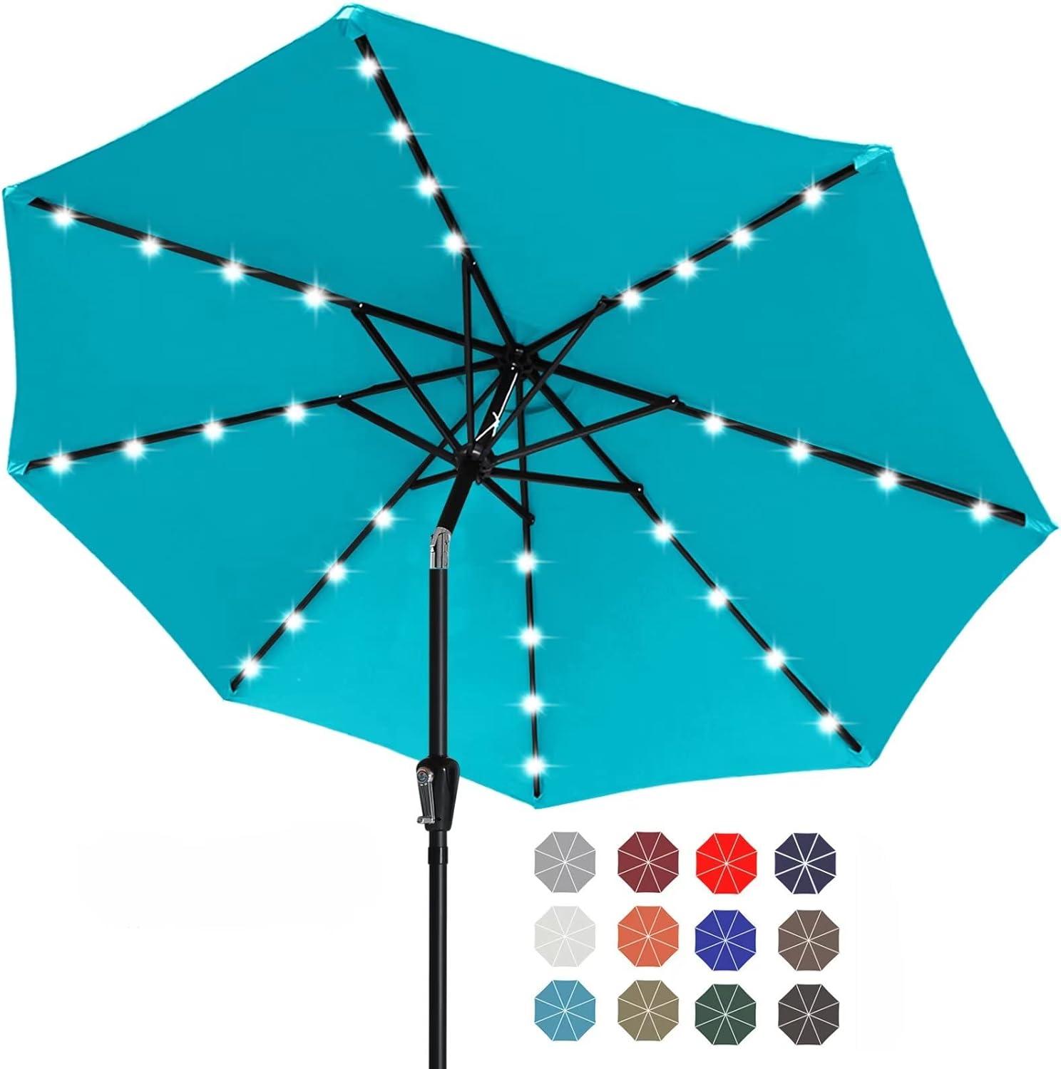 ABCCANOPY 9ft Patio Solar Umbrella LED Outdoor Umbrella with Tilt and Crank, Turquoise