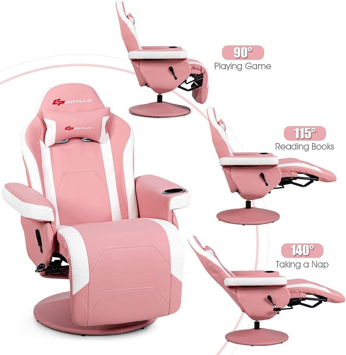 Costway Costway Goplus Reclining PC & Racing Game Chair with Footrest in Pink
