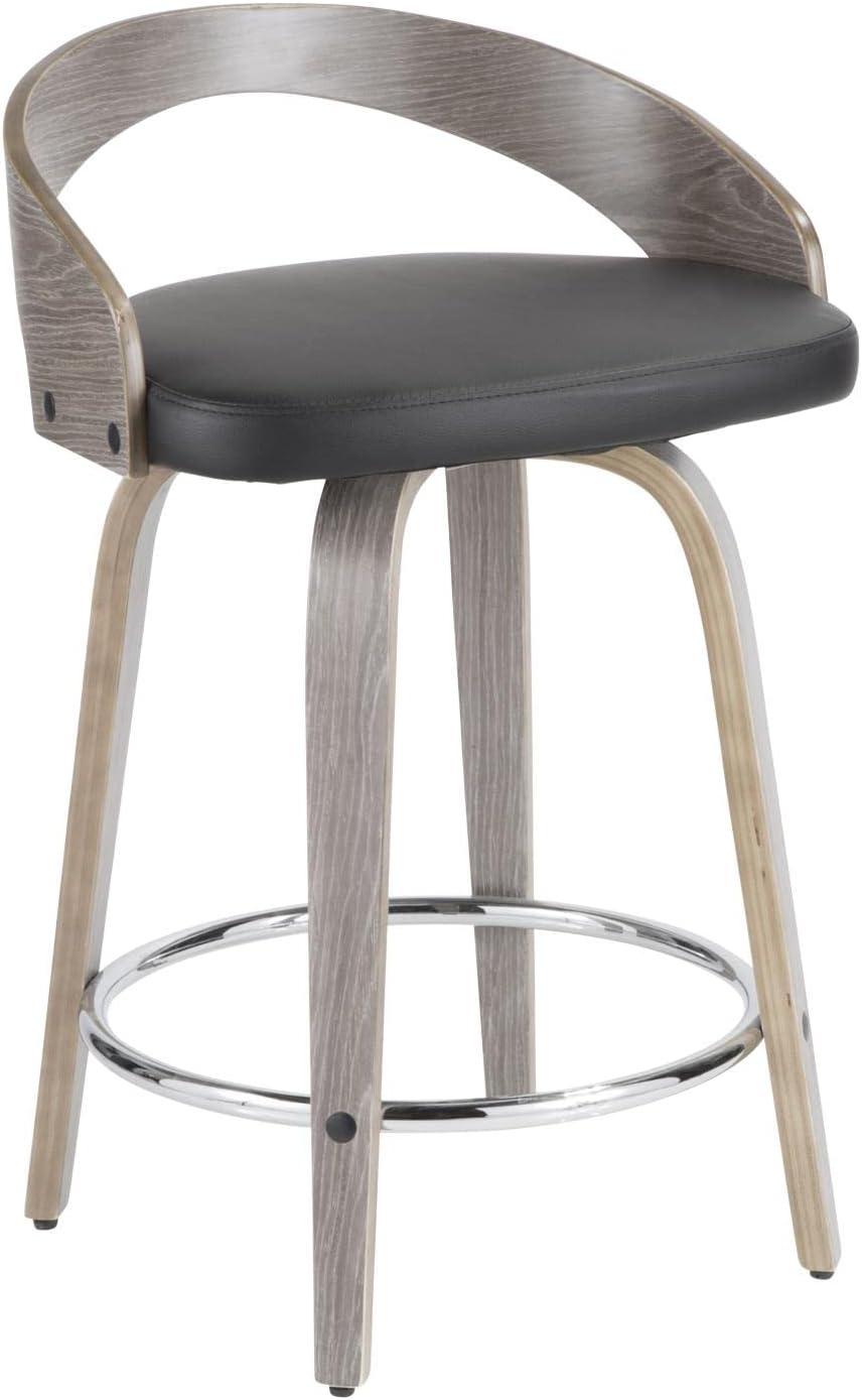 Grotto Mid-Century Modern Counter Stool with Light Grey Wood and Black Faux Leather by LumiSource - Set of 2