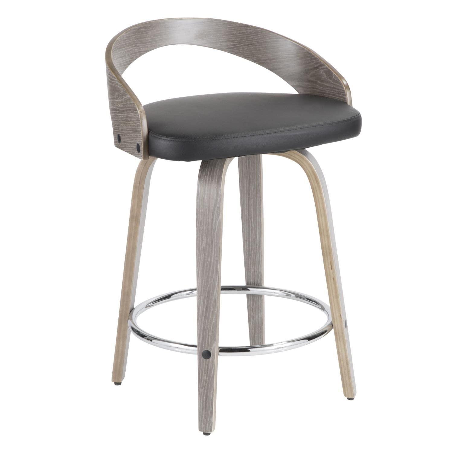 Grotto 29.5" Mid-Century Modern Black Swivel Counter Stool - Set of 2