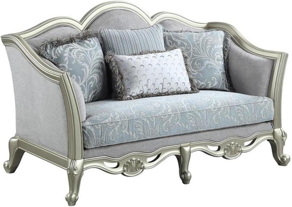 66" Qunsia Sofa Light Gray Linen & Champagne Finish - Acme Furniture: Leather Upholstery, Wood Frame, No Assembly Required