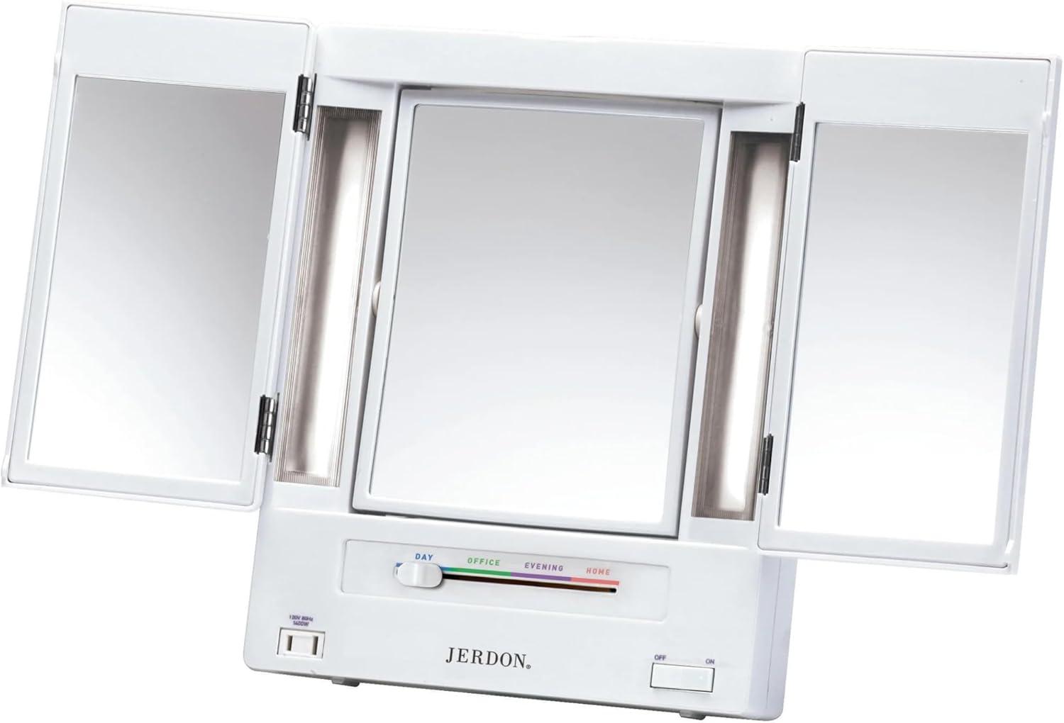 Symple Stuff Washington Mews TriFold Lighted Tabletop Makeup Mirror, Plug In