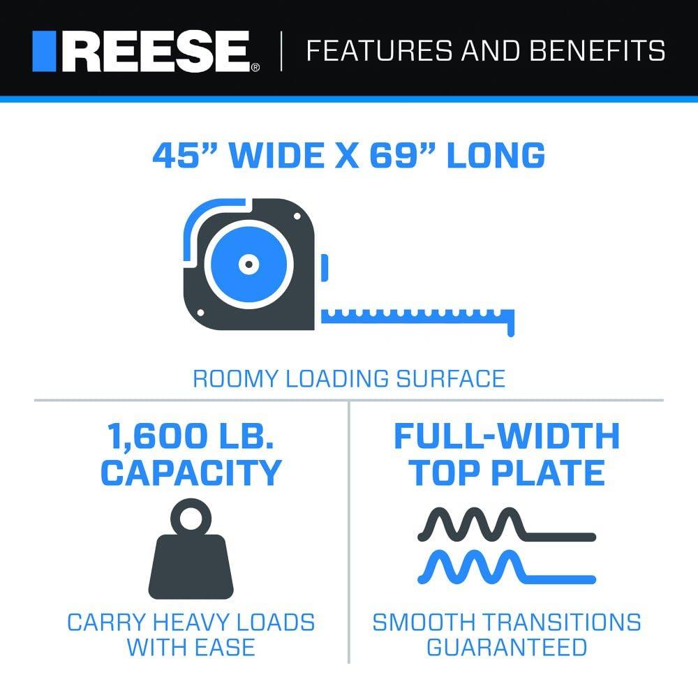 REESE 11272200 Tri-fold Aluminum Utility Ramp for ATVs, Snowmobiles, Dirt Bikes, Lawn Equipment, 45 Inch x 69 Inch, 1,600 lbs. Capacity