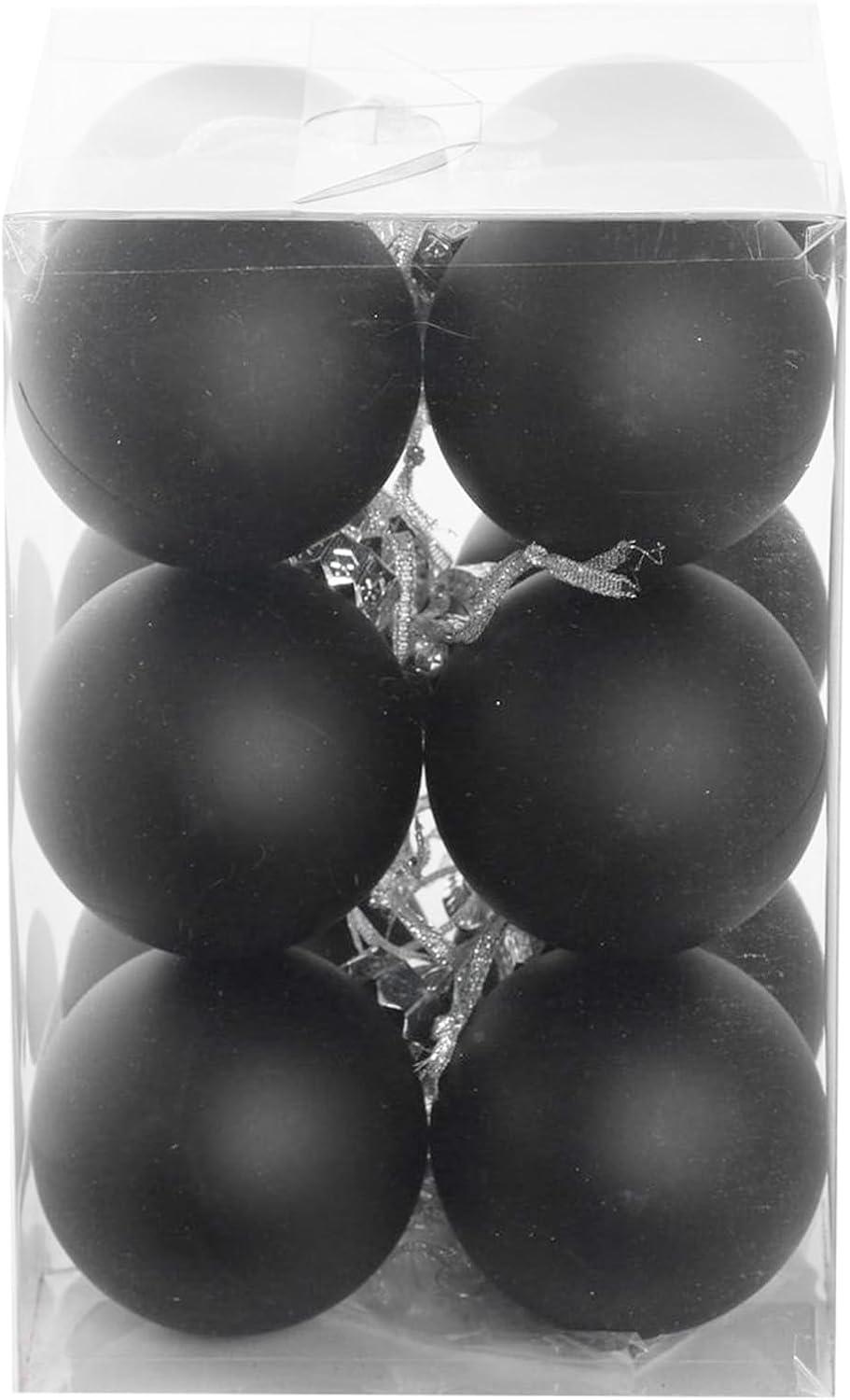 SLEETLY Big Black Ornaments for Farmhouse Christmas Tree Holiday Xmas Decorations for Christmas - Large Shatterproof Plastic 4.72 inch Glitter Snow Balls and Snowflakes, Ornament Set of 8