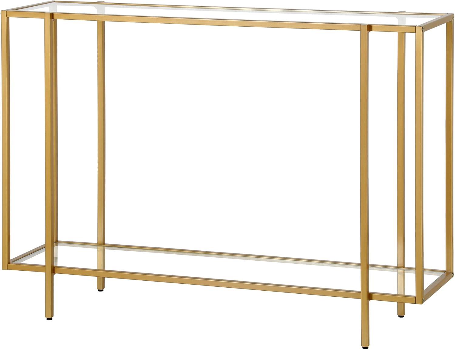 Brushed Brass and Glass Console Table with Storage Shelf