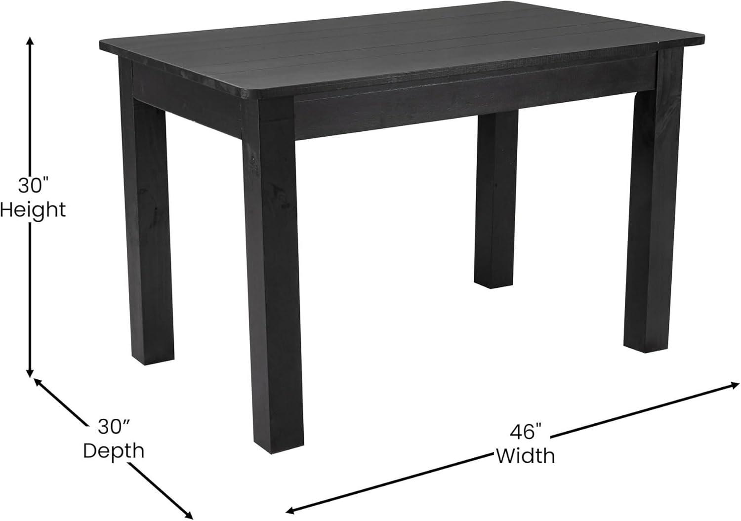 Flash Furniture HERCULES 46" x 30" Rectangular Black Wash Solid Pine Farm Dining Table