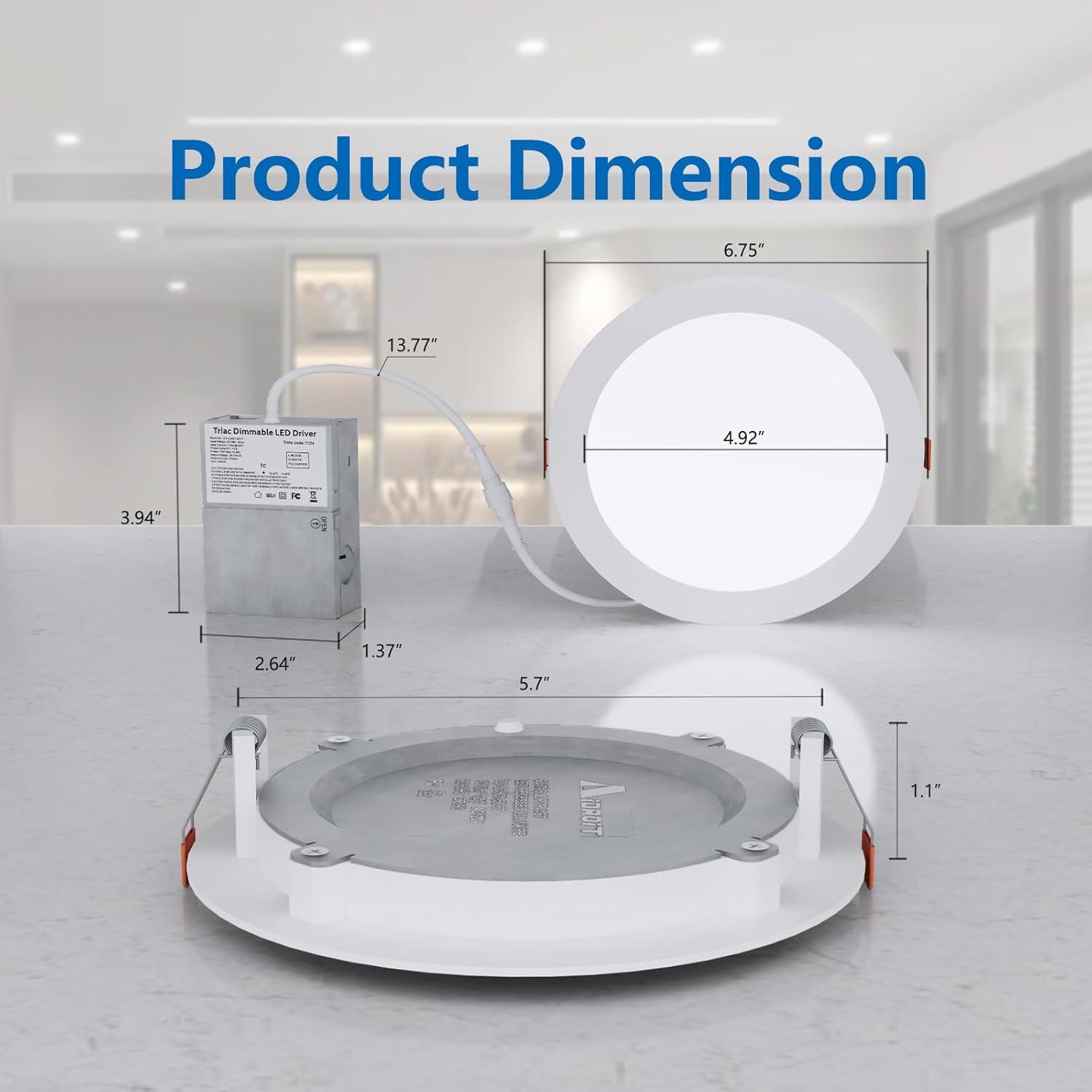 TORCHSTAR 12 Pack 4" 5CCT Dimmable LED Recessed Light with J-Box, 2700K/3000K/3500K/4000K/5000K Selectable, 10W LED Downlight, Aluminum, High Brightness, ETL & Energy Star