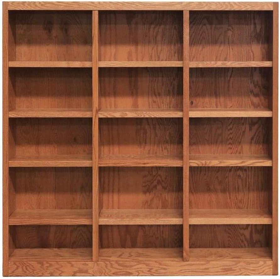 Bowery Hill 72" Tall 15-Shelf Triple Wide Wood Bookcase in Dry Oak