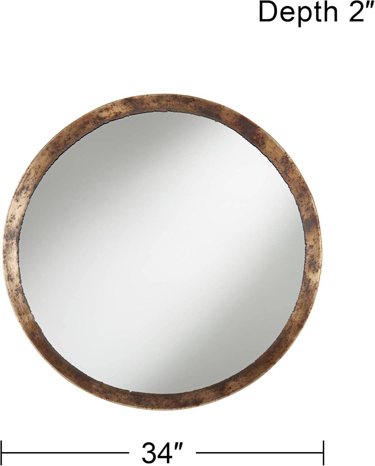 Tortin Round Rustic Hammered Metal Wall Mirror 34"