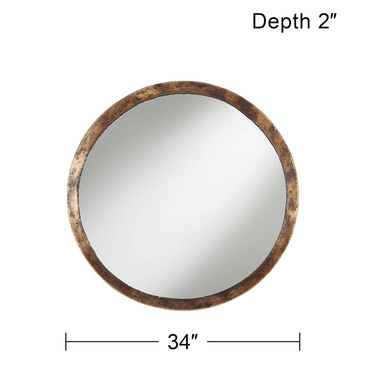 Uttermost Tortin Round Vanity Decorative Wall Mirror Rustic Hammered Jagged Metal Frame 34" Wide for Bathroom Bedroom Living Room Office Home Entryway