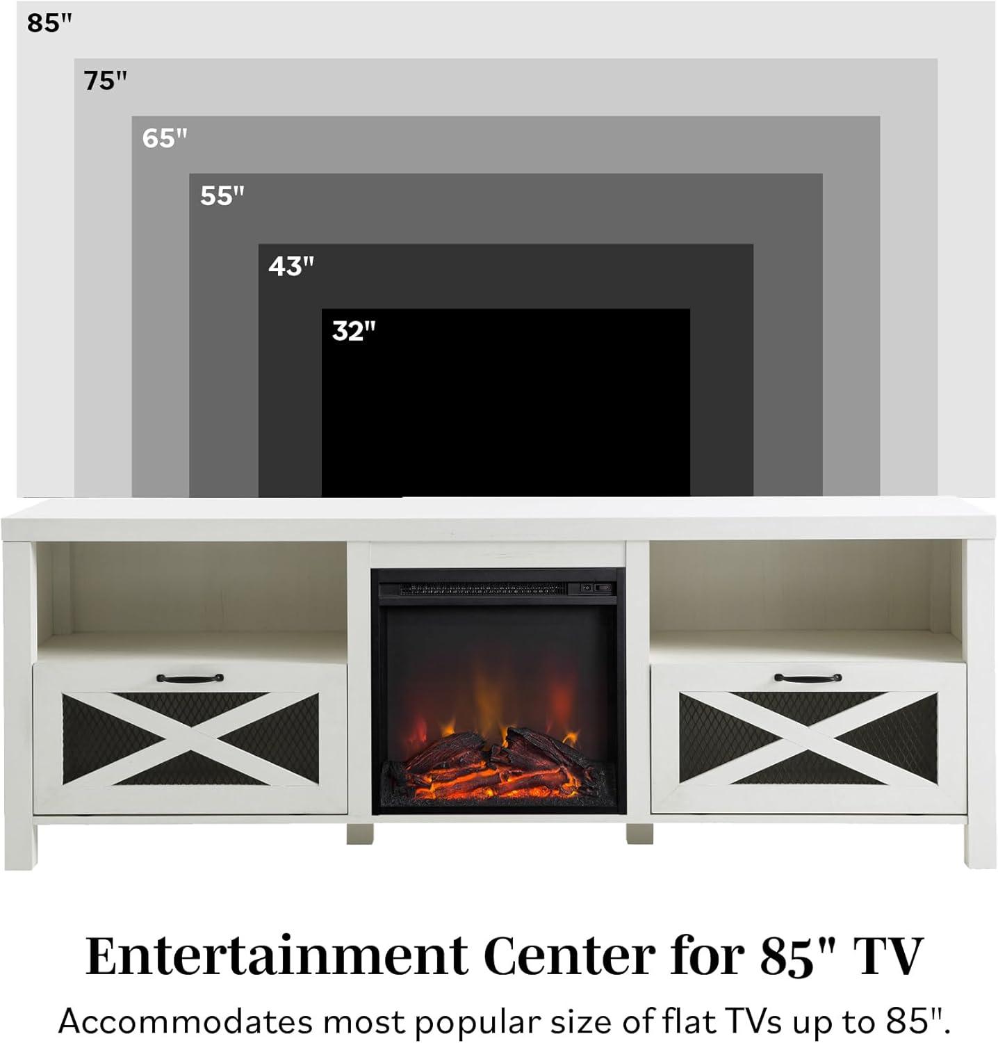 Gracie Oaks Industrial 70" tv stand with fireplace for 80" TVs, media center, tv console