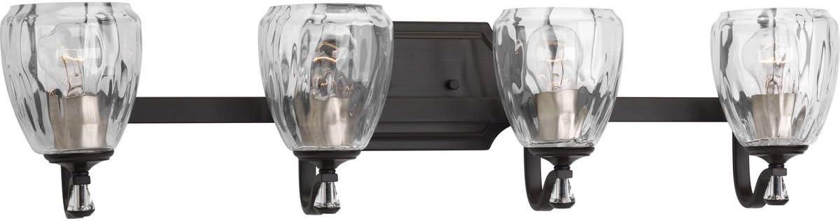 Progress Lighting Anjoux 4-Light Bath Vanity Fixture Antique Bronze Clear Water Glass Shade
